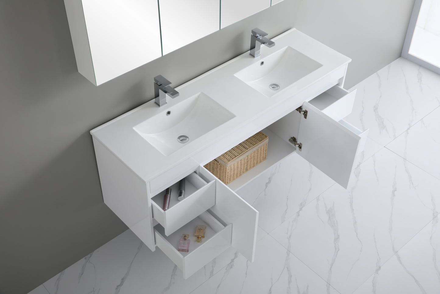 1500mm Polar Wall Hung Vanity PVC - Cabinet Only - Single Bowl - Gloss White