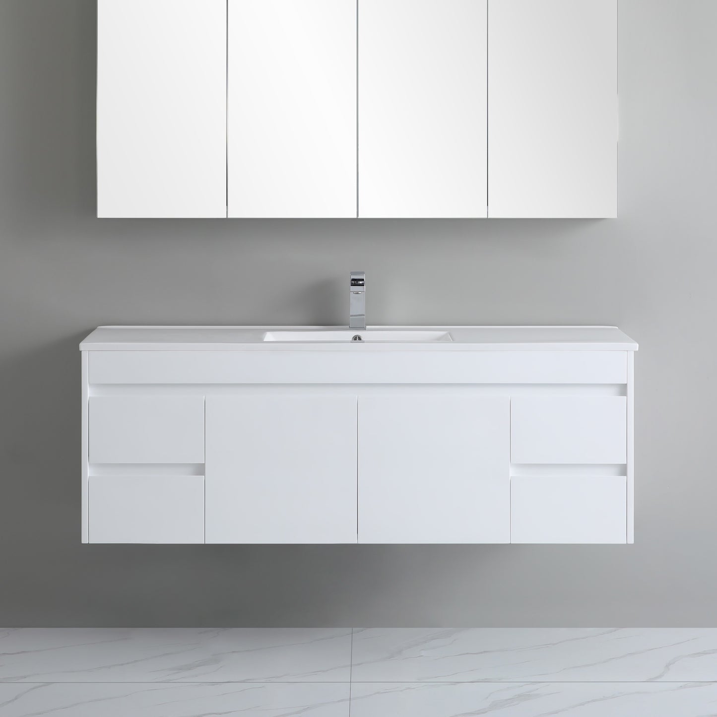 1500mm Polar Wall Hung Vanity PVC - Cabinet Only - Single Bowl - Gloss White
