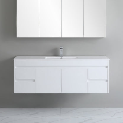 1500mm Polar Wall Hung Vanity PVC - Cabinet Only - Single Bowl - Gloss White
