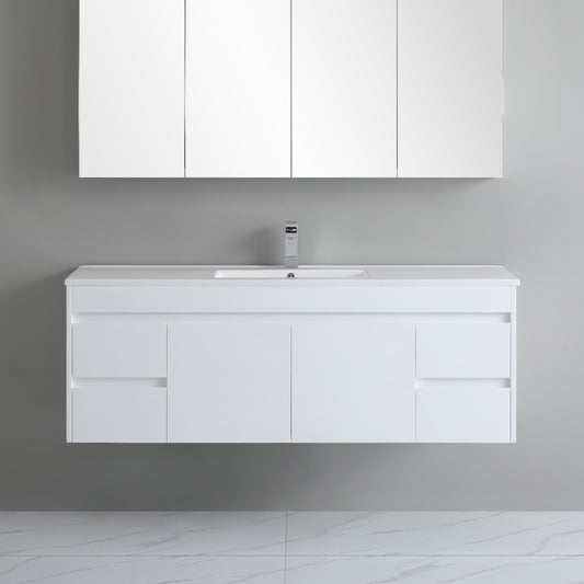 1500mm Polar Wall Hung Vanity PVC - Cabinet Only - Single Bowl - Gloss White