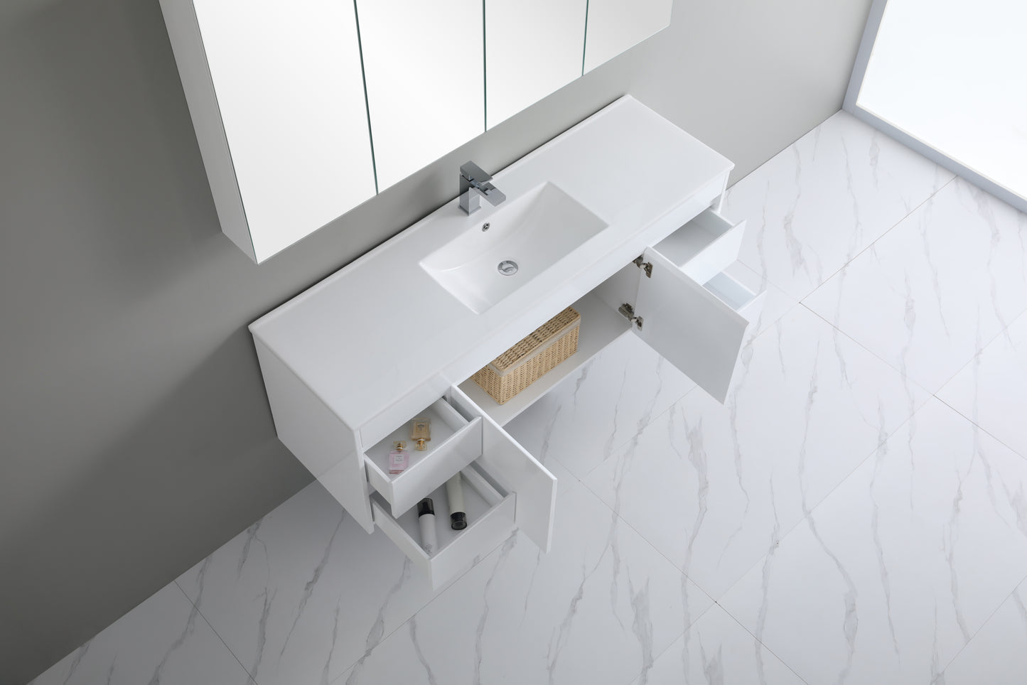 1500mm Polar Wall Hung Vanity PVC - Cabinet Only - Single Bowl - Gloss White