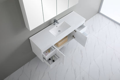 1500mm Polar Wall Hung Vanity PVC - Cabinet Only - Single Bowl - Gloss White