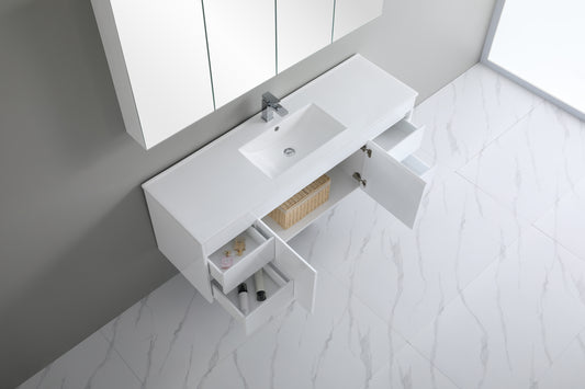 1500mm Polar Wall Hung Vanity PVC - Cabinet Only - Single Bowl - Gloss White