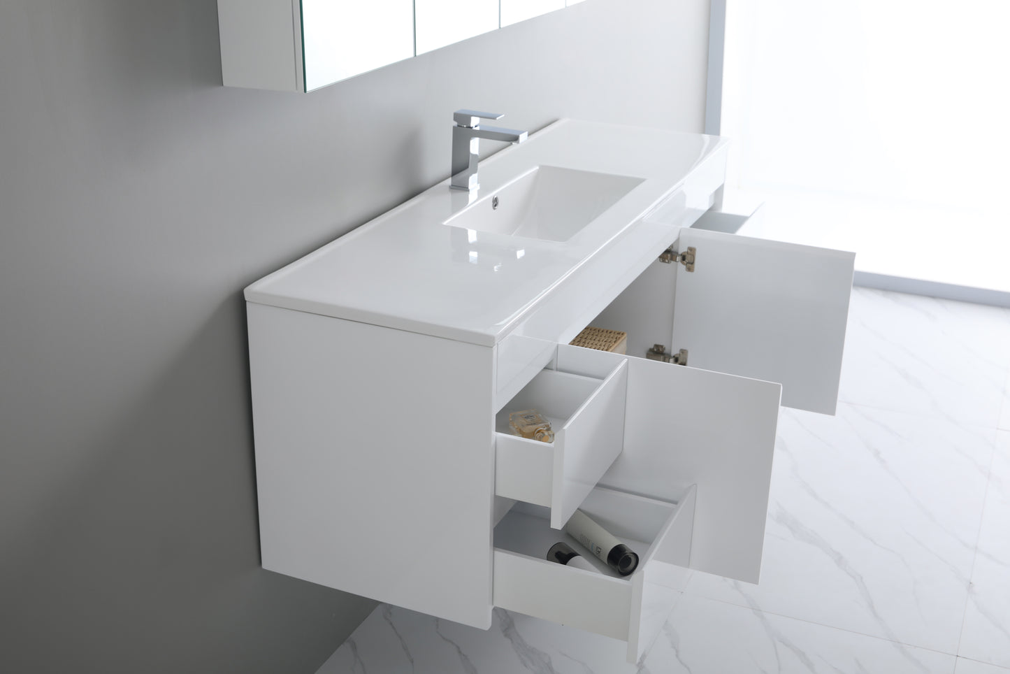 1500mm Polar Wall Hung Vanity PVC - Cabinet Only - Single Bowl - Gloss White
