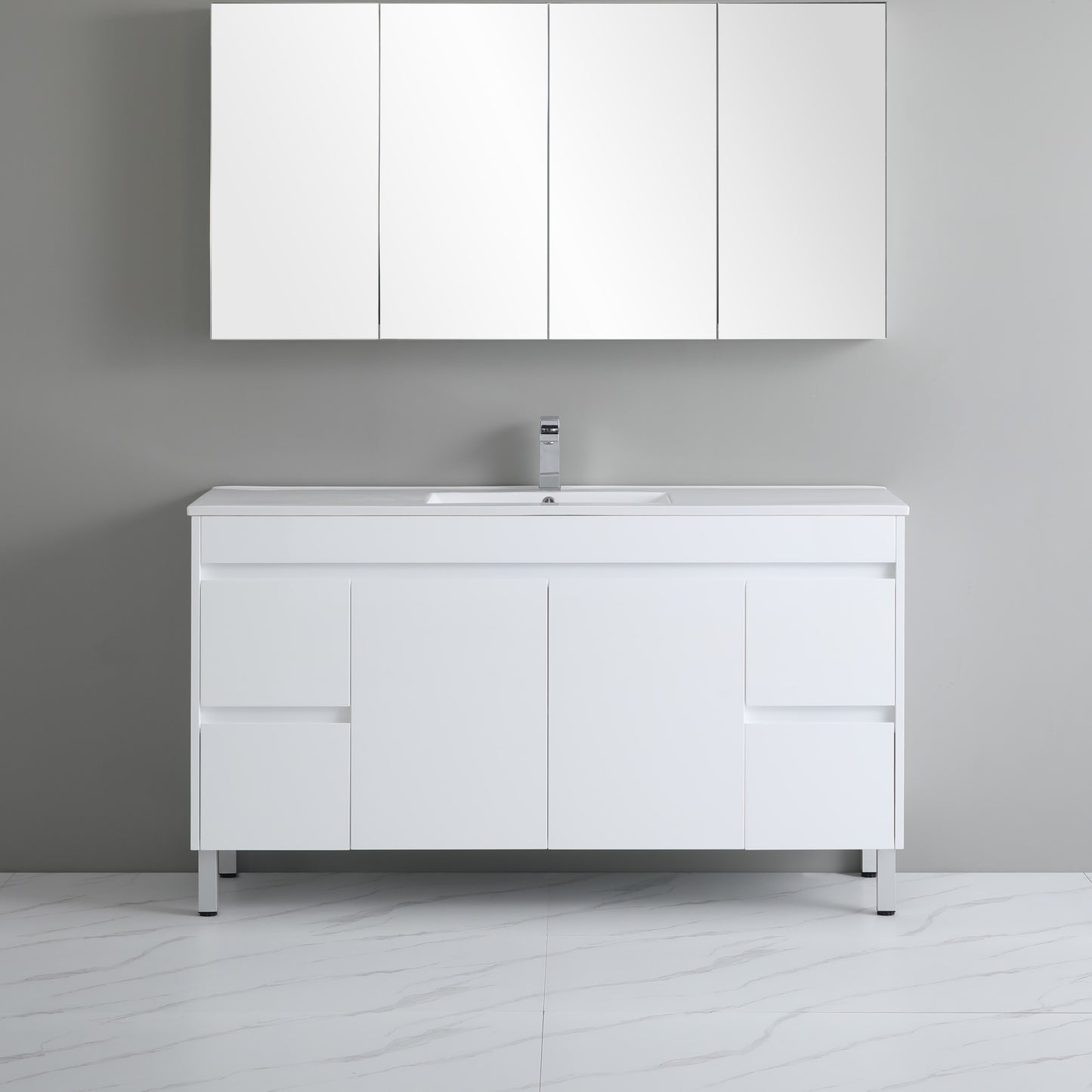 1500mm Polar Floor Vanity PVC - Cabinet Only - Single Bowl - Gloss White