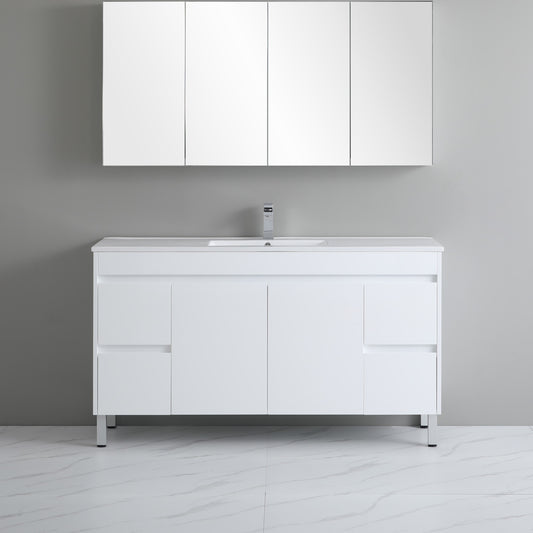 1500mm Polar Floor Vanity PVC - Cabinet Only - Single Bowl - Gloss White