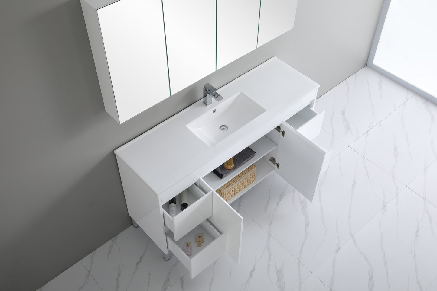 1500mm Polar Floor Vanity PVC - Cabinet Only - Single Bowl - Gloss White