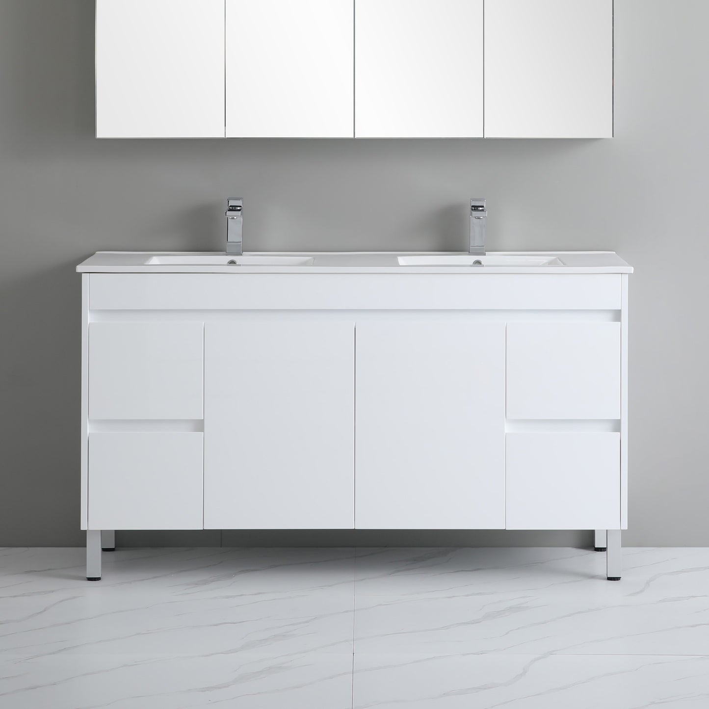 1500mm Polar Floor Vanity PVC - Cabinet Only - Double Bowl - Gloss White