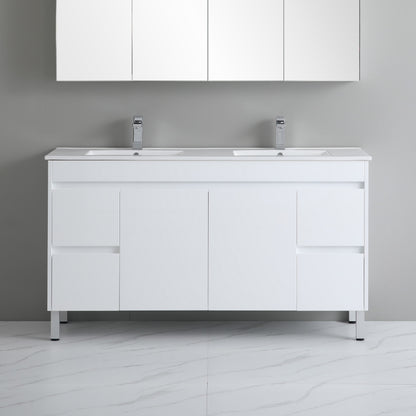 1500mm Polar Floor Vanity PVC - Cabinet Only - Double Bowl - Gloss White