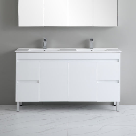 1500mm Polar Floor Vanity PVC - Cabinet Only - Double Bowl - Gloss White