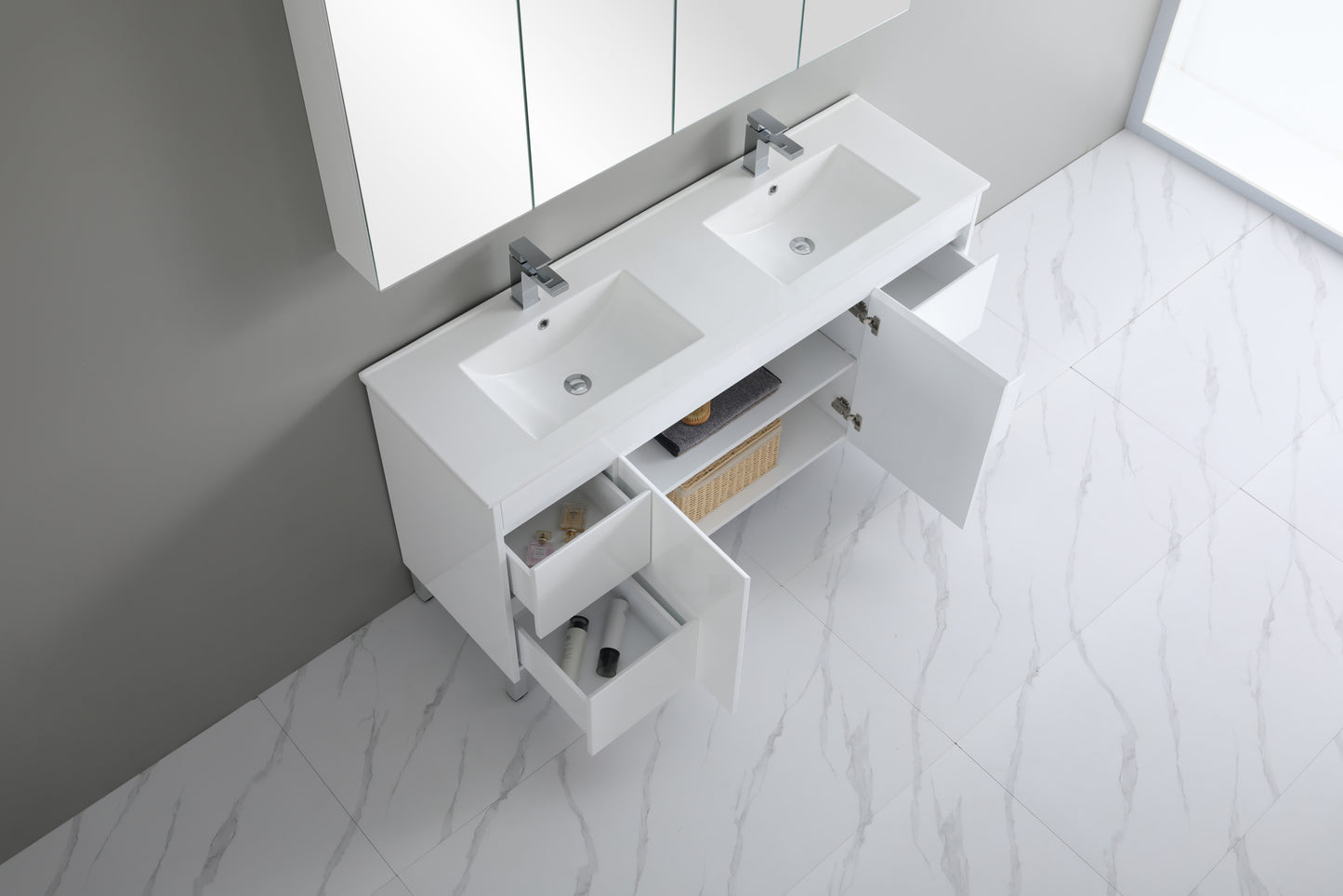 1500mm Polar Floor Vanity PVC - Cabinet Only - Double Bowl - Gloss White