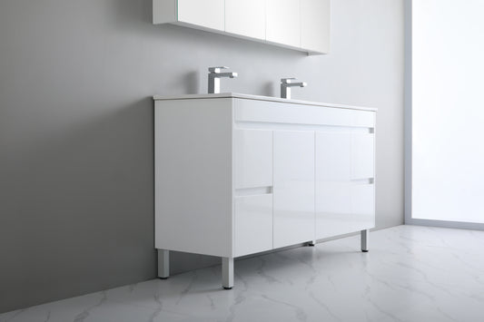 1500mm Polar Floor Vanity PVC - Cabinet Only - Double Bowl - Gloss White