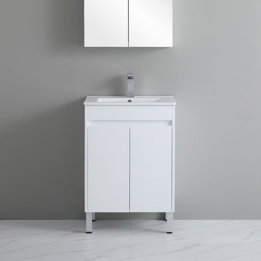 600mm Polar Floor Vanity PVC Cabinet Only - Gloss White
