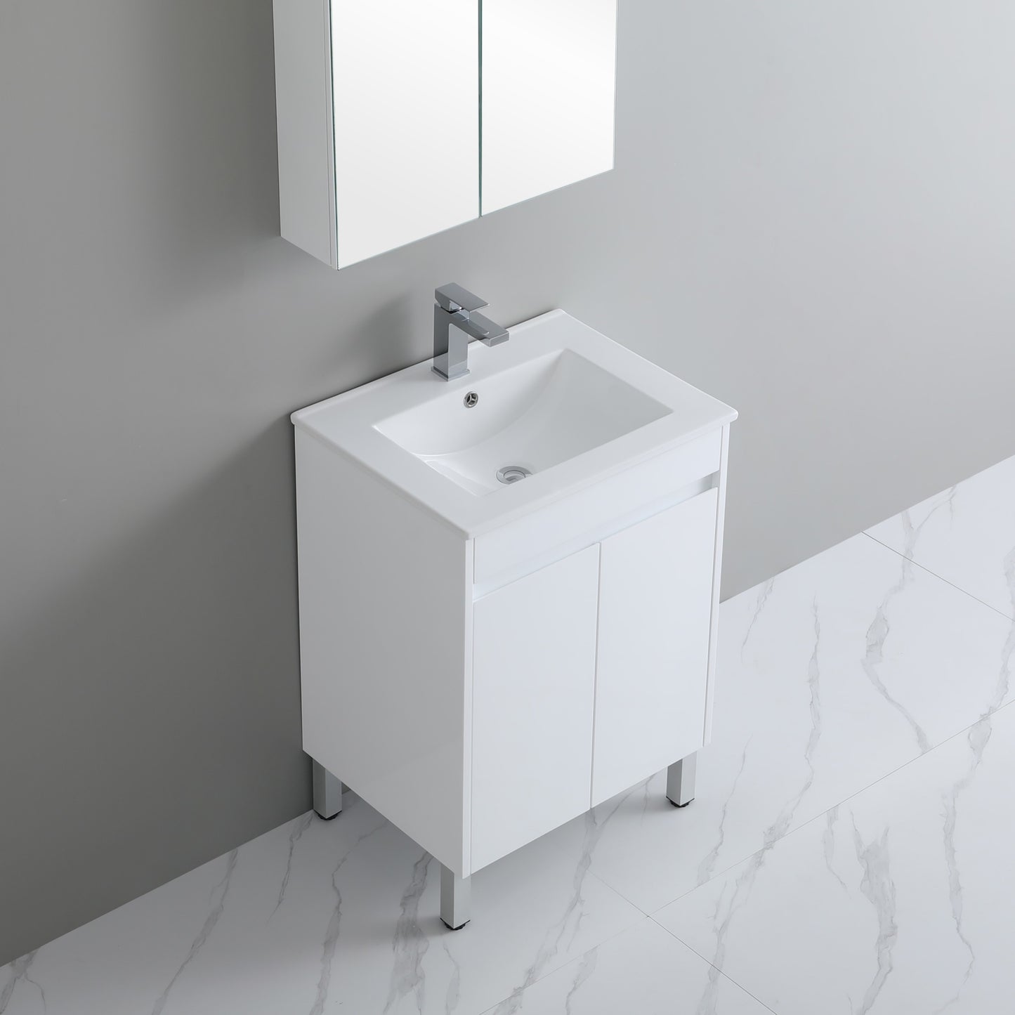 600mm Polar Slim Floor Vanity PVC - Cabinet Only - Gloss White