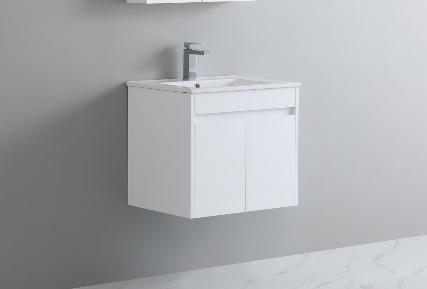 600mm Polar Slim Wall Hung Vanity PVC - Cabinet Only - Gloss White