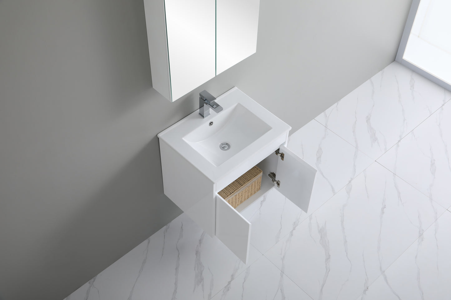 600mm Polar Slim Wall Hung Vanity PVC - Cabinet Only - Gloss White