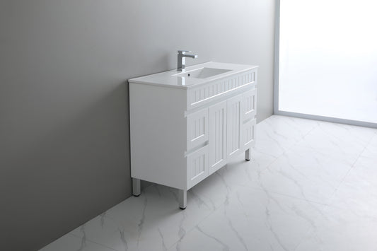 1200mm Acacia Floor Vanity PVC Cabinet Only - Single Bowl- Matte White