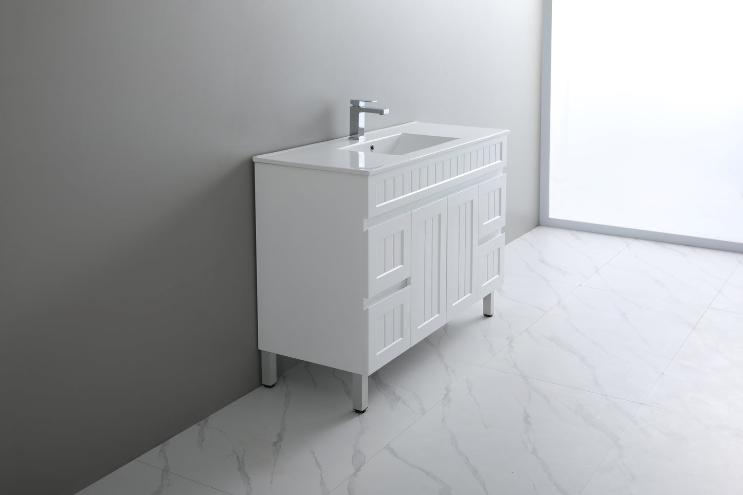 1500mm Acacia Floor Vanity PVC Cabinet Only - Matte White