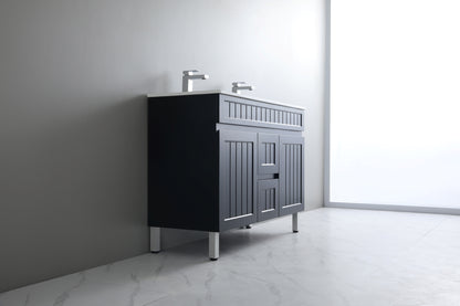 1200mm Acacia Floor Vanity PVC Cabinet Only - Double Bowl- Matte Black