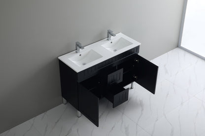1200mm Acacia Floor Vanity PVC Cabinet Only - Double Bowl- Matte Black
