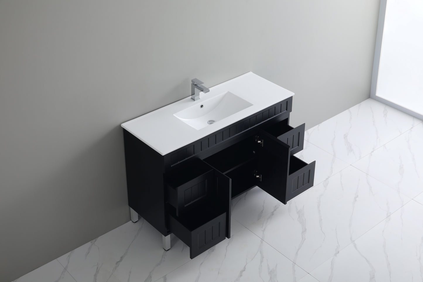 1200mm Acacia Floor Vanity PVC Cabinet Only - Single Bowl- Matte Black