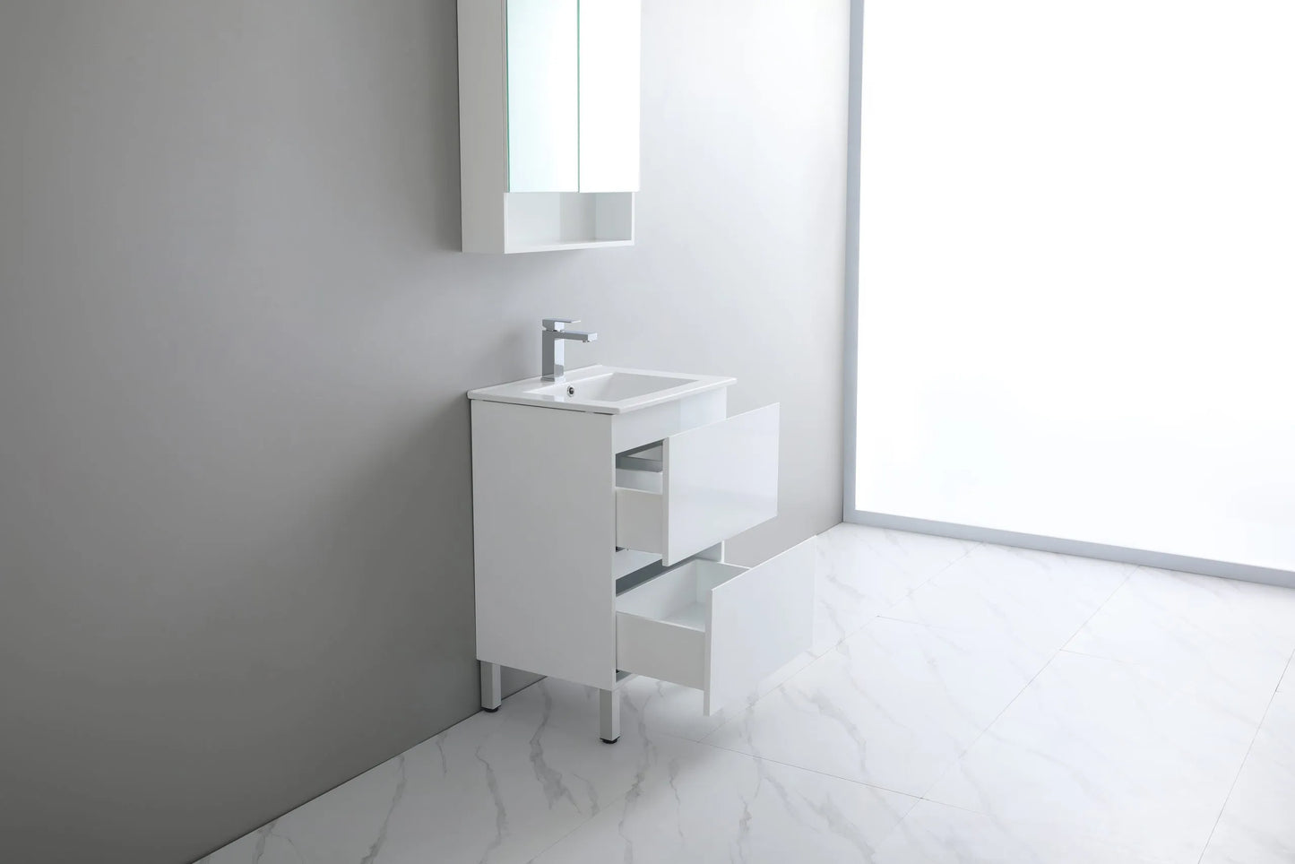 600mm Riva Floor Vanity PVC Cabinet Only - Gloss White