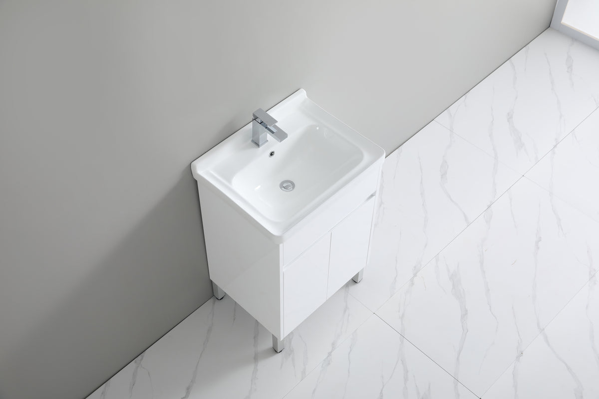 610mm Ceramic Laundry Sink with PVC Cabinet - Gloss White