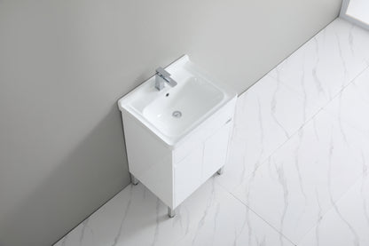 610mm Ceramic Laundry Sink with PVC Cabinet - Gloss White