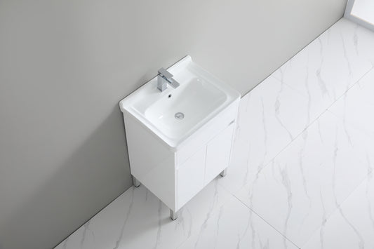 610mm Ceramic Laundry Sink with PVC Cabinet - Gloss White