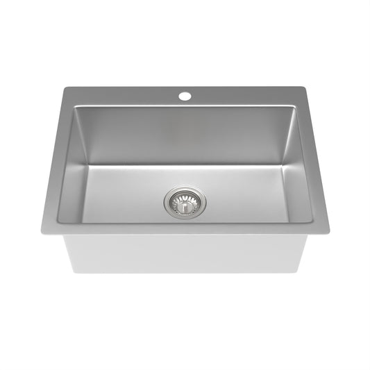 Quadra 635mm Single Bowl Sink with Tap Landing - Brushed Stainless