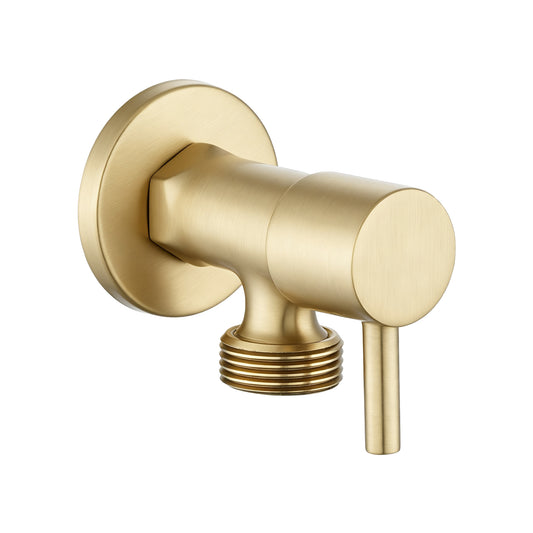 Bathroom Round Light Brushed Brass 1/4 Turn Washing Machine Stop Tap(One Piece)