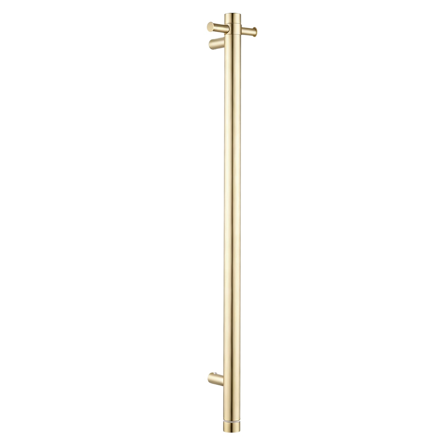 Round Vertical Light Brushed Brass Electric Heated Towel Rack Single Bar