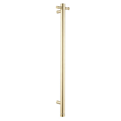 Round Vertical Light Brushed Brass Electric Heated Towel Rack Single Bar