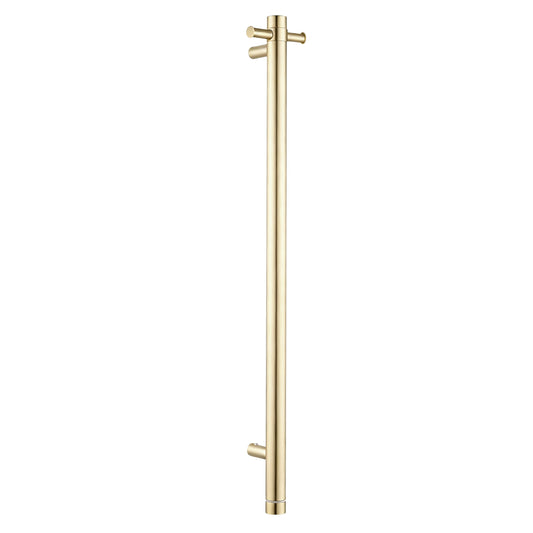Round Vertical Light Brushed Brass Electric Heated Towel Rack Single Bar