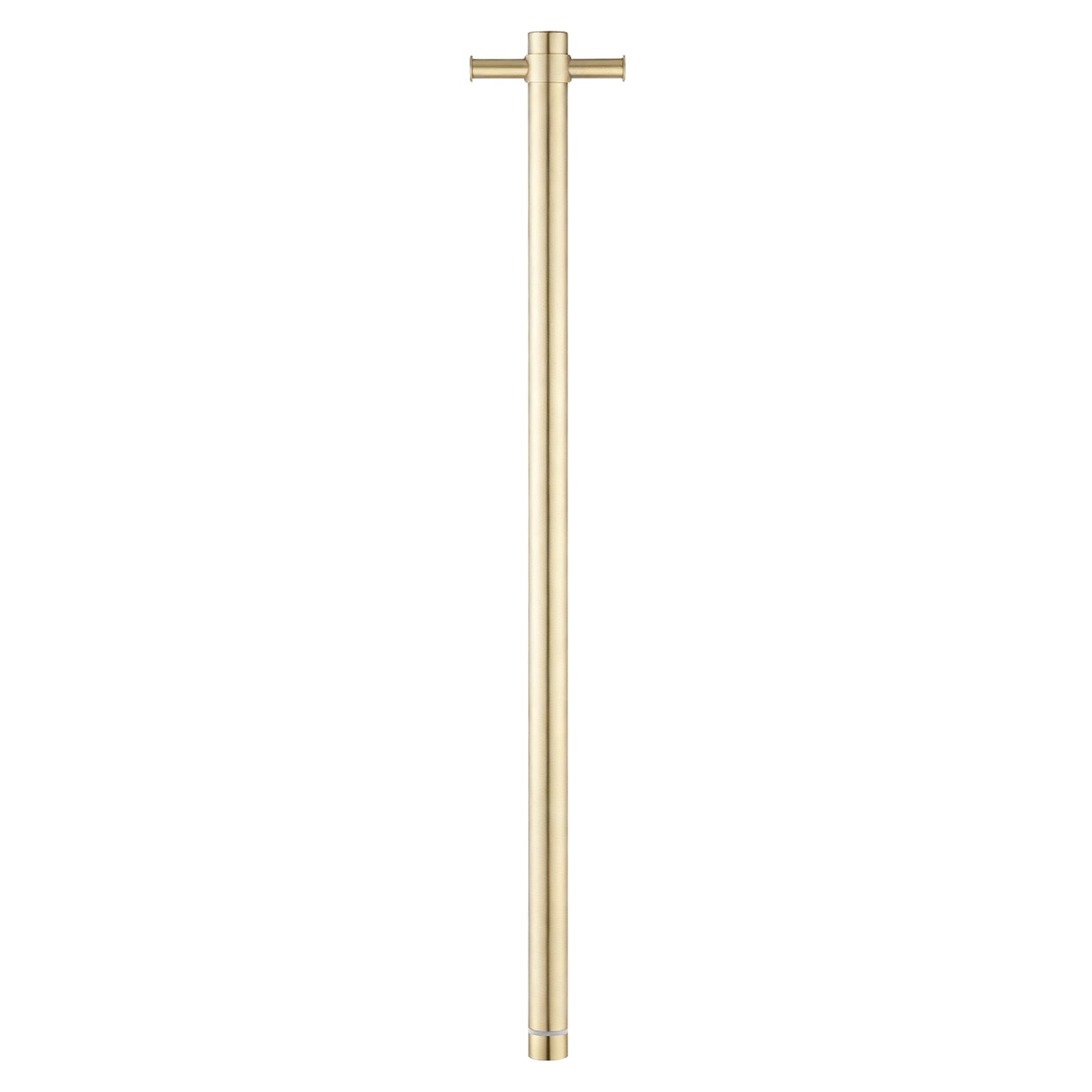 Round Vertical Light Brushed Brass Electric Heated Towel Rack Single Bar