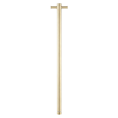 Round Vertical Light Brushed Brass Electric Heated Towel Rack Single Bar