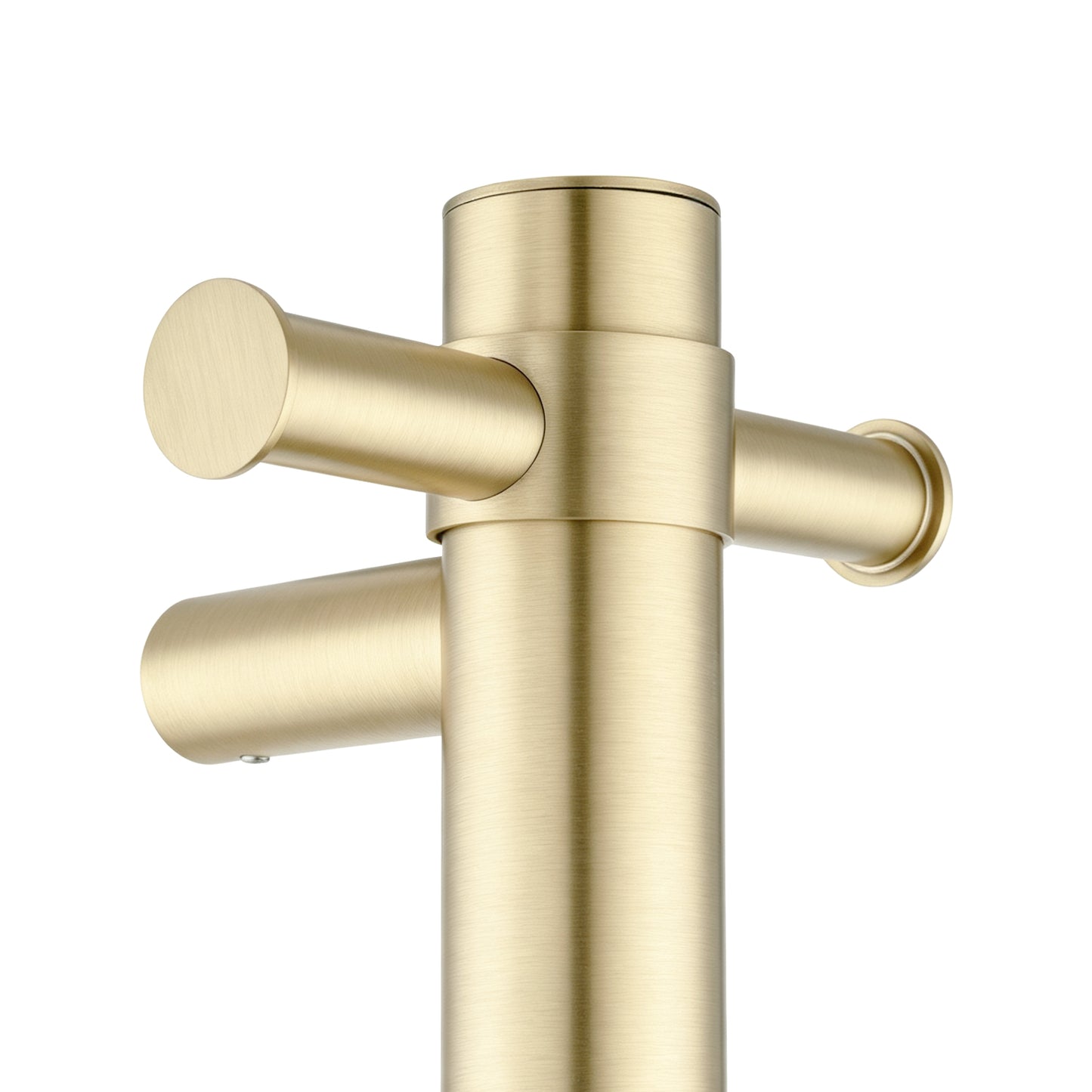 Round Vertical Light Brushed Brass Electric Heated Towel Rack Single Bar