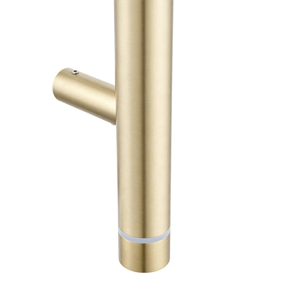Round Vertical Light Brushed Brass Electric Heated Towel Rack Single Bar