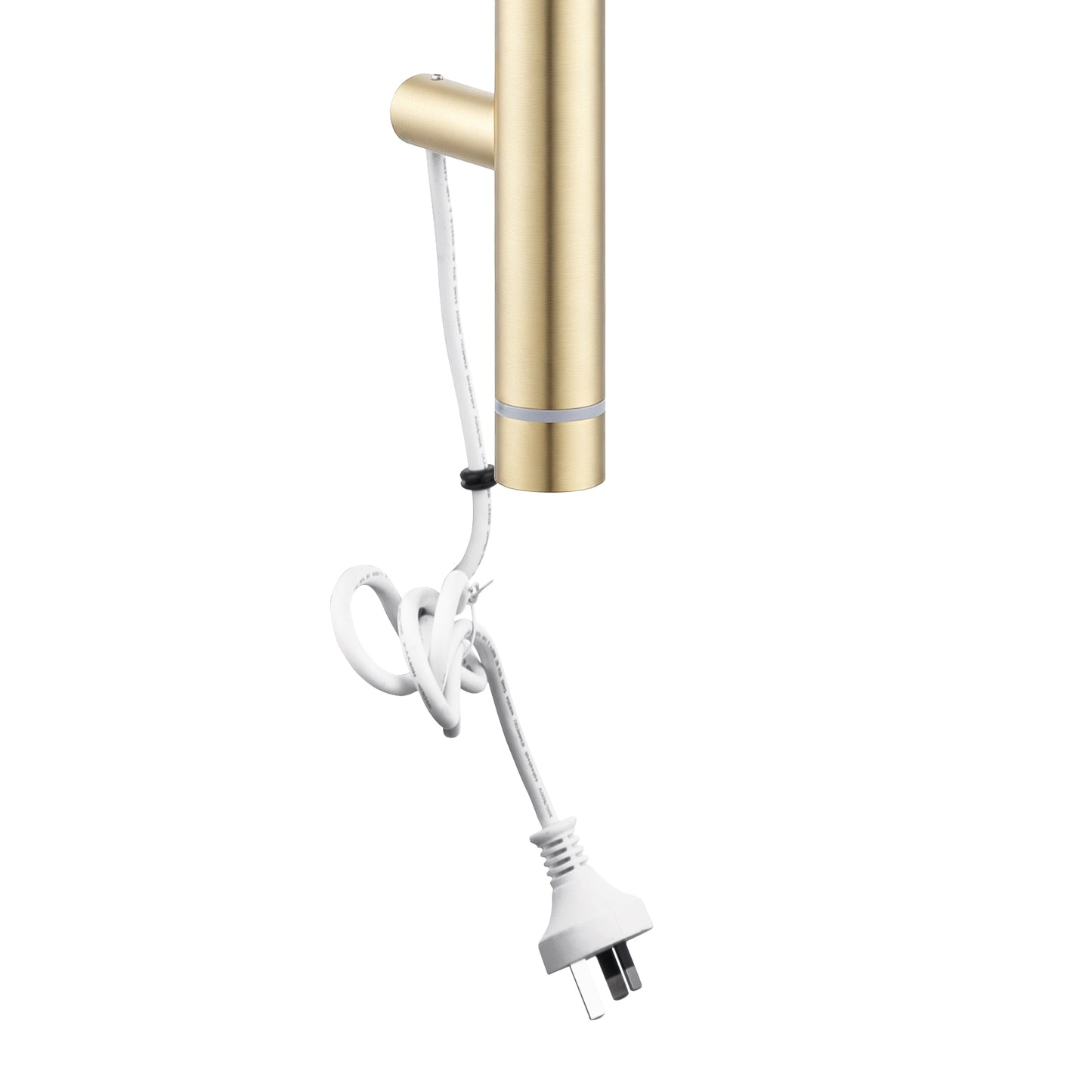 Round Vertical Light Brushed Brass Electric Heated Towel Rack Single Bar