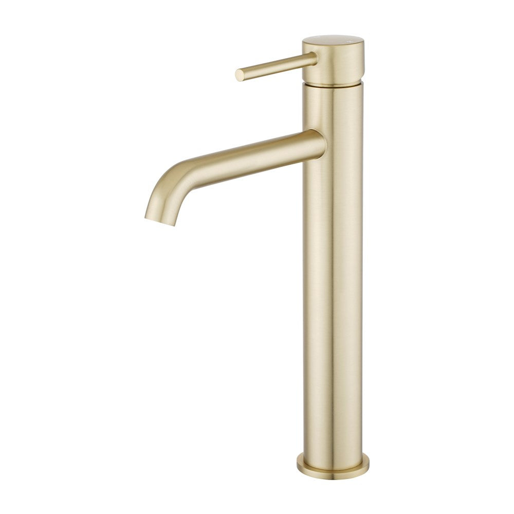 LUCID PIN Series Round Light Brushed Brass Tall Basin Mixer