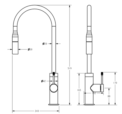 Light Brushed Brass Pull Out Kitchen Mixer