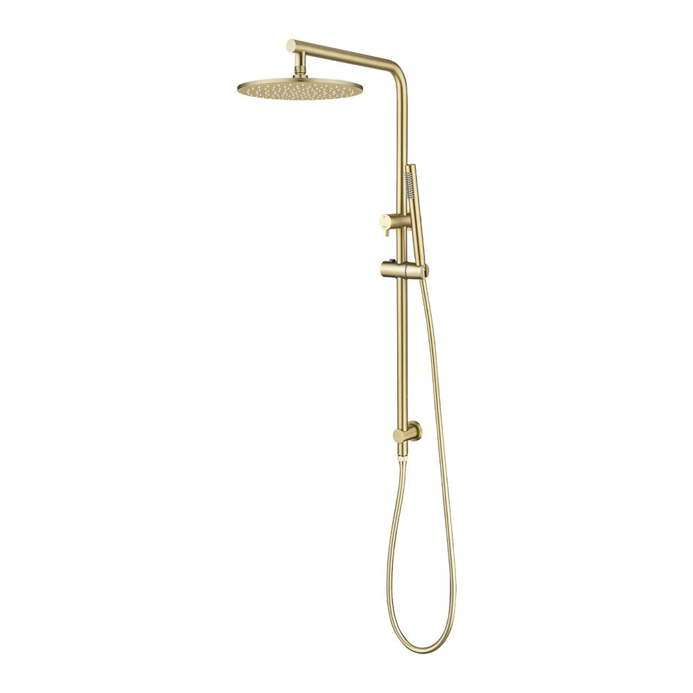 10'' Round Light Brushed Brass Shower Station Top Water Inlet(Right Angle)