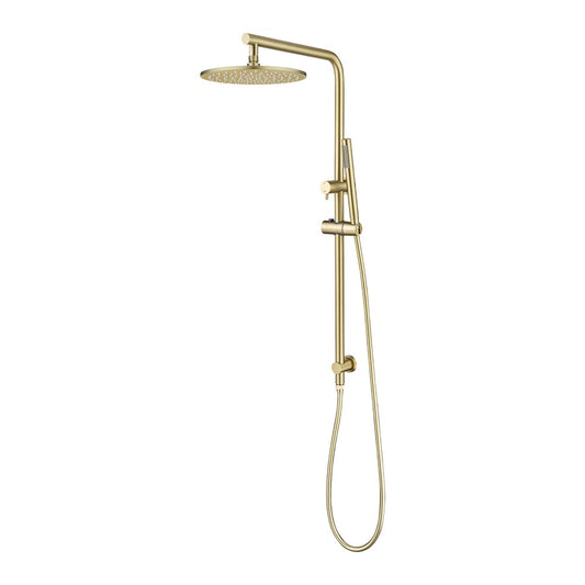 10'' Round Light Brushed Brass Shower Station Top Water Inlet(Right Angle)