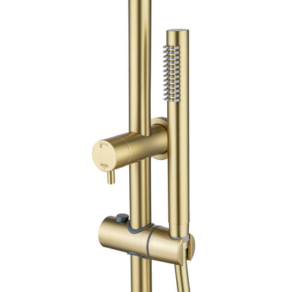 10'' Round Light Brushed Brass Shower Station Top Water Inlet(Right Angle)