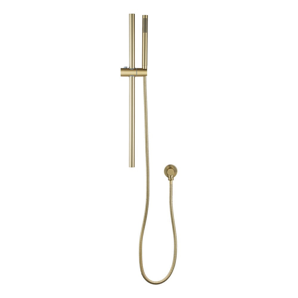 Round Light Brushed Brass Stainless Steel Rail with Handheld Shower,Fixed Wall Connector Set