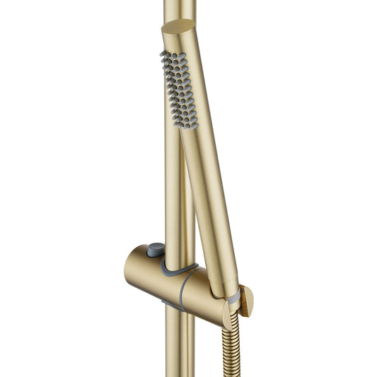 Round Light Brushed Brass Stainless Steel Rail with Handheld Shower,Fixed Wall Connector Set