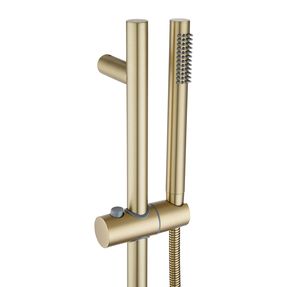 Round Light Brushed Brass Stainless Steel Rail with Handheld Shower,Fixed Wall Connector Set