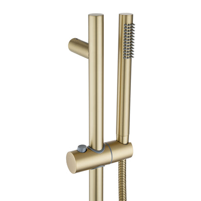 Round Light Brushed Brass Stainless Steel Rail with Handheld Shower,Fixed Wall Connector Set
