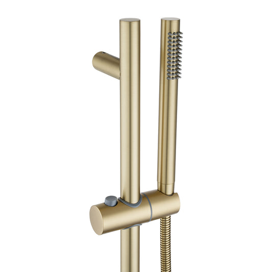 Round Light Brushed Brass Stainless Steel Rail with Handheld Shower,Fixed Wall Connector Set