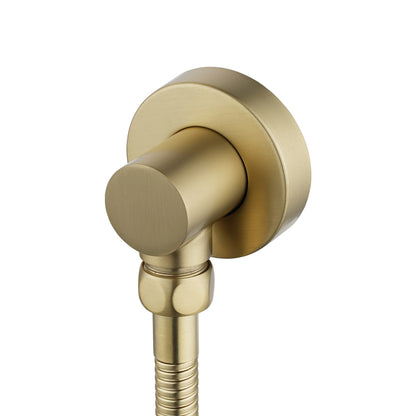 Round Light Brushed Brass Stainless Steel Rail with Handheld Shower,Fixed Wall Connector Set
